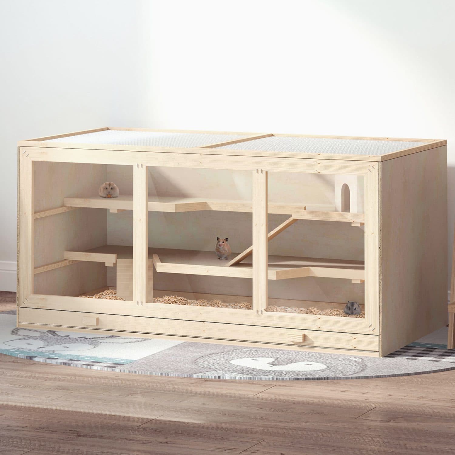 PawHut Two-Level Wooden Hamster Cage with Run - image 5