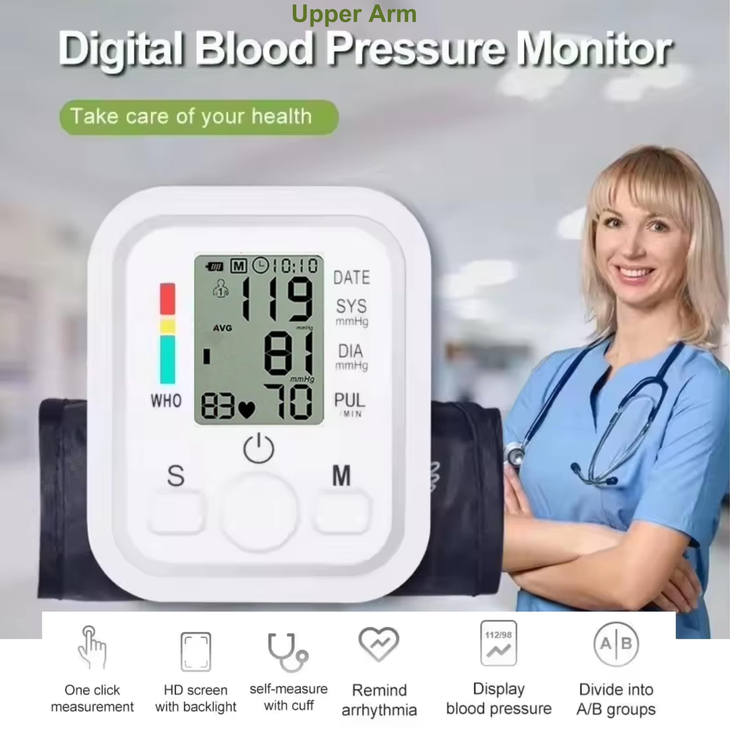 Upper Arm Blood Pressure Monitor with Large Cuff
