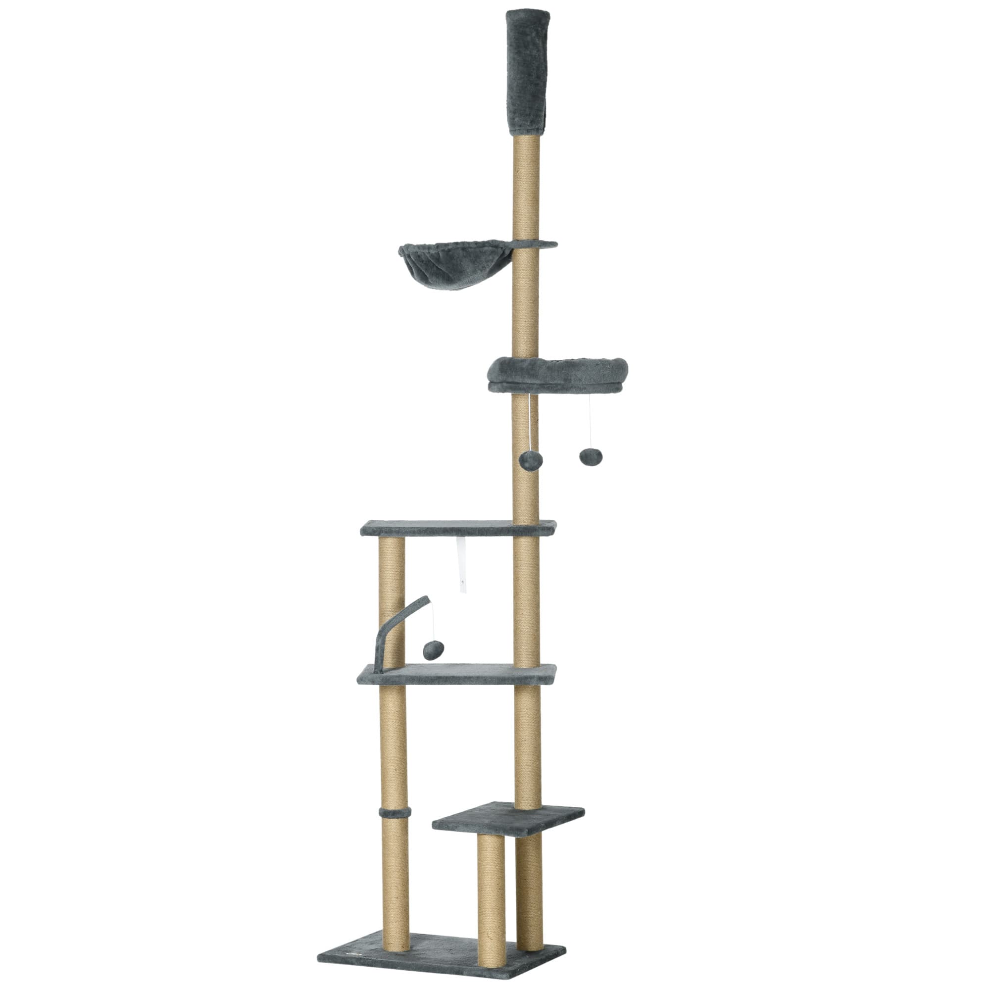 Tall Floor-to-Ceiling Cat Tree With Sisal Posts, Hammock and Toys