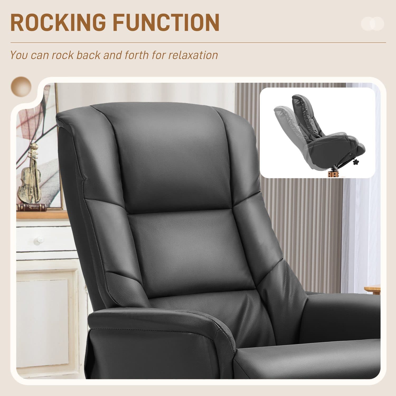 Black PU Leather Rocking Recliner Chair with Matching Footstool - image 3