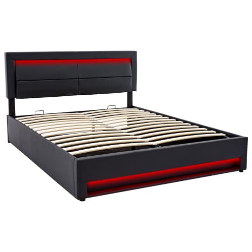 Upholstered Double Bed (4ft6) with LED Lights, USB Charging & Ottoman Storage