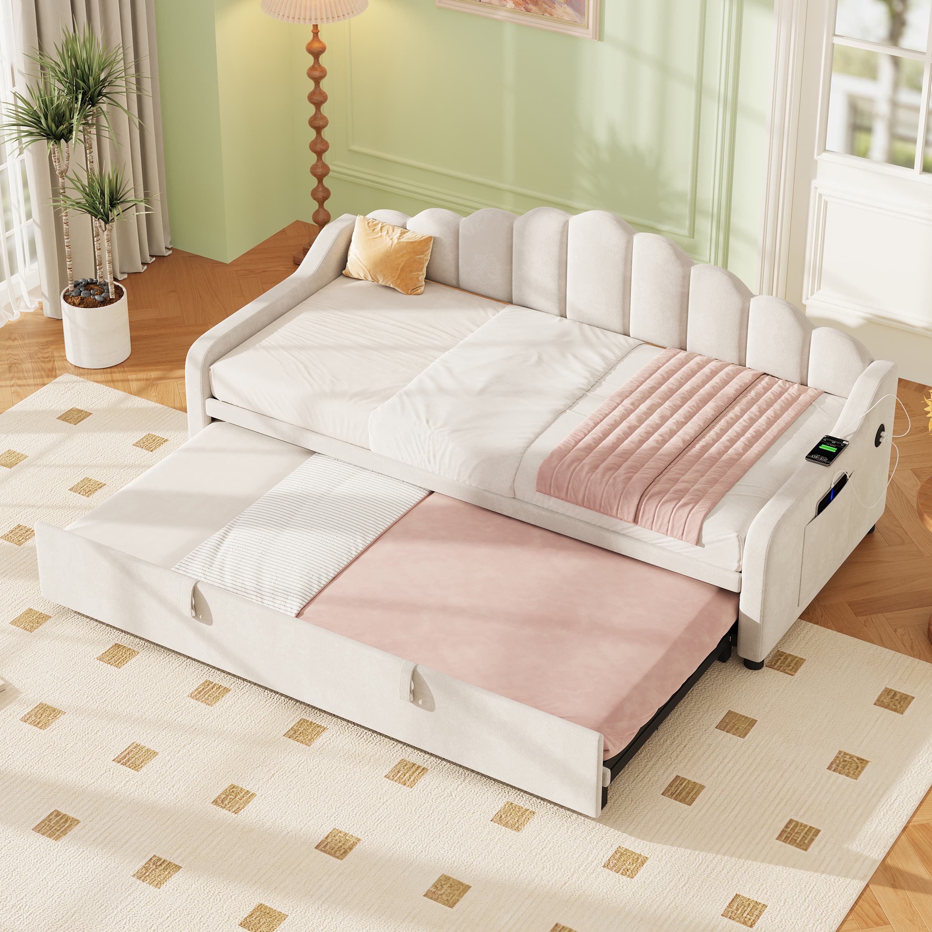 Chic Velvet Daybed with Trundle & Integrated USB Charging - image 2