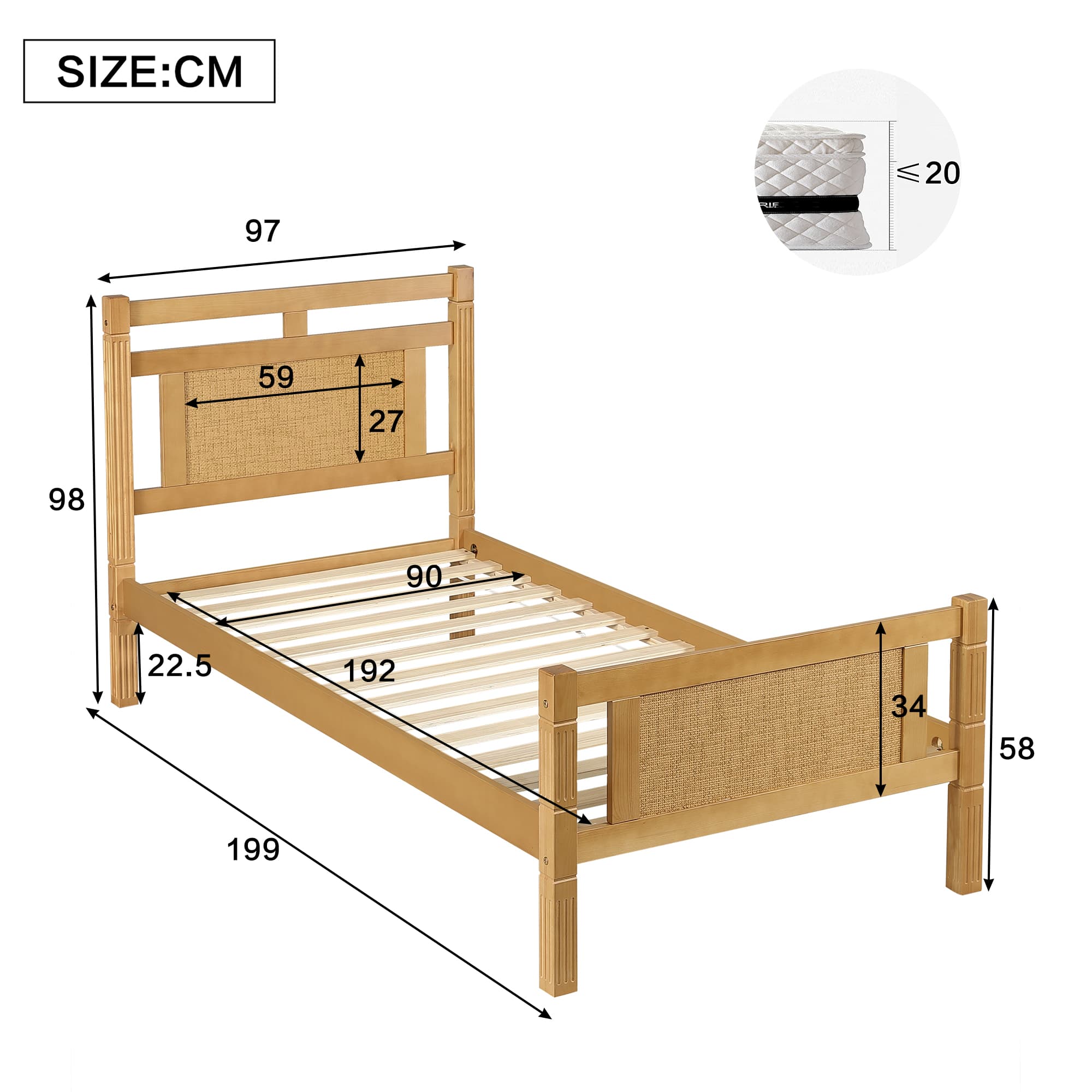 Natural Wood & Rattan Single Bed for a Serene Bedroom - image 6