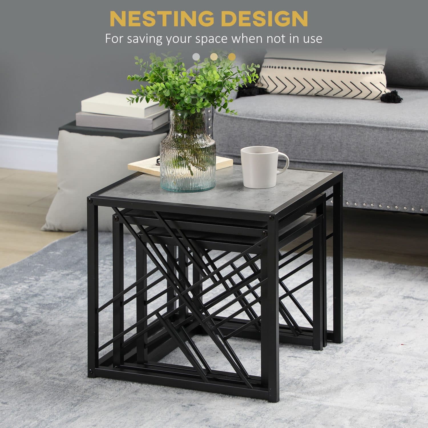 Set of 3 Grey Nesting Tables - image 4