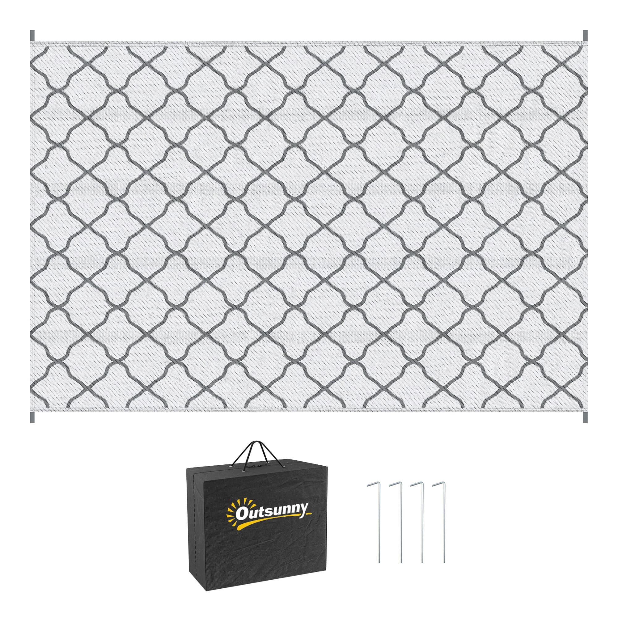 Reversible Outdoor Rug with Grey Moroccan Pattern, 182 x 274 cm