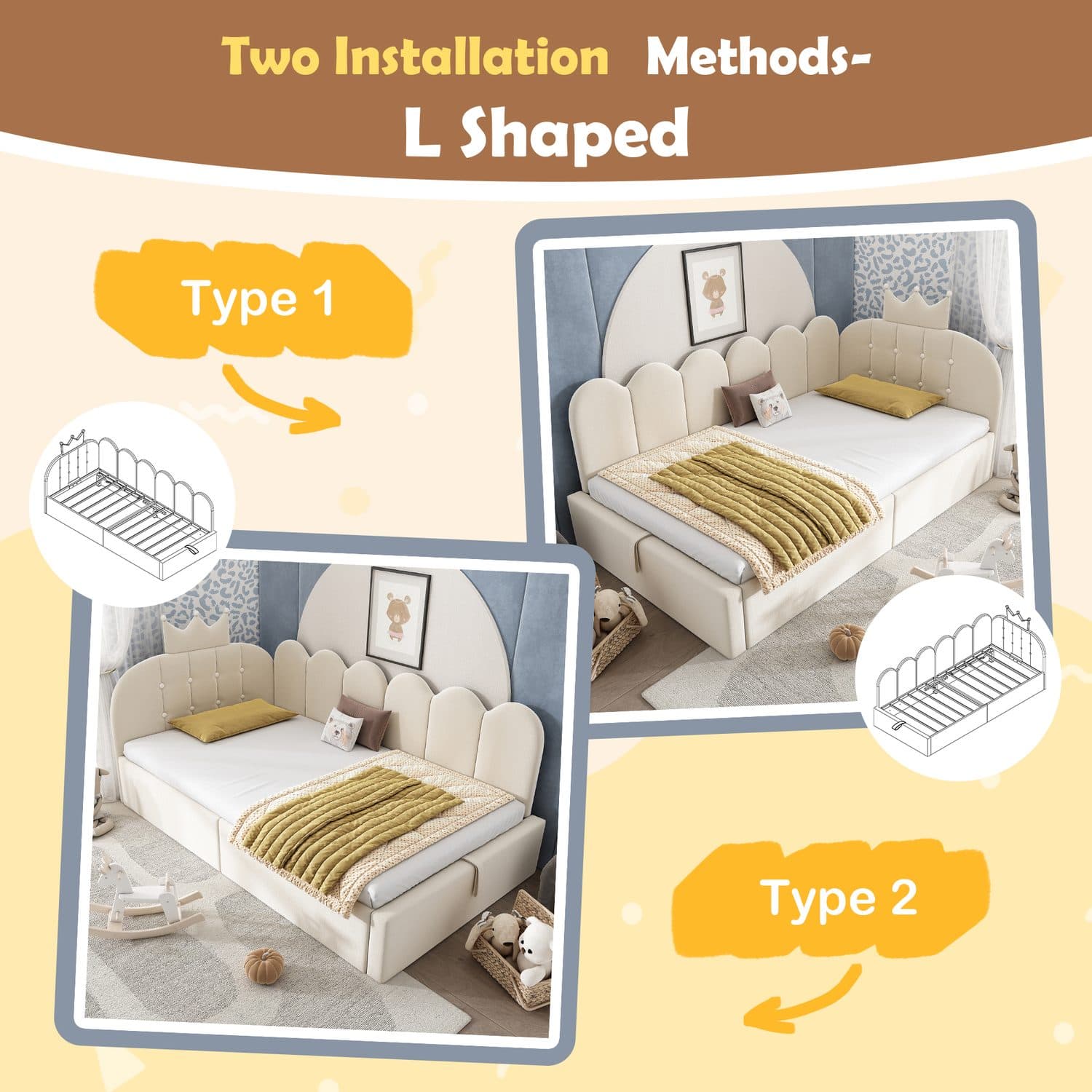 Beige Velvet Crown Storage Daybed - image 5