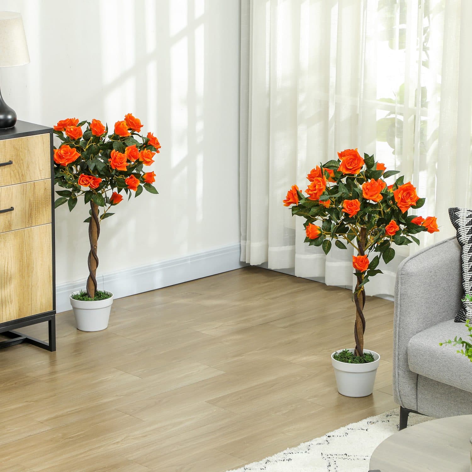 Pair of Artificial Orange Rose Trees in Pots – 90cm, No Upkeep - image 2