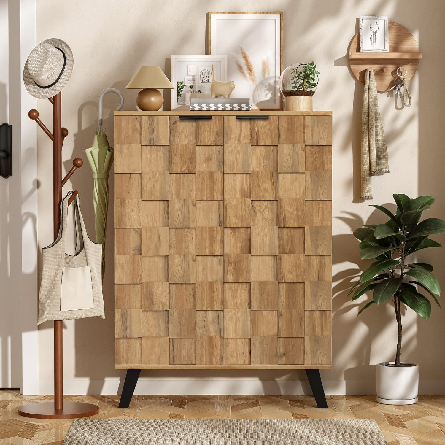 Modern Wood Grain Shoe Cabinet for Hallway Storage - image 1
