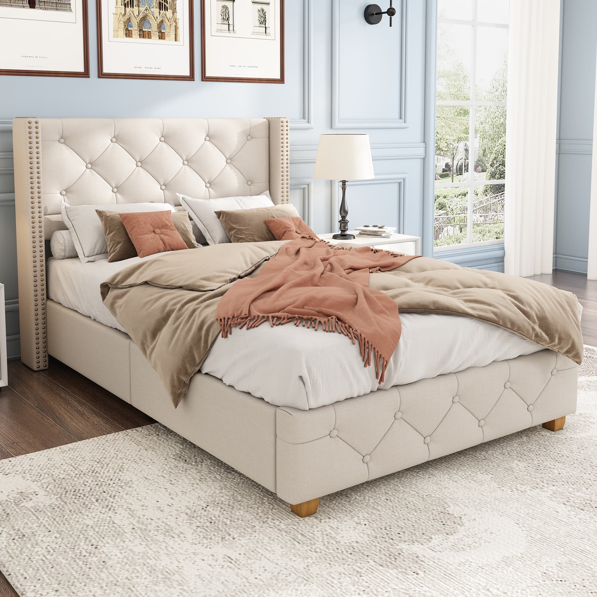 Upholstered Single Bed with Button & Rivet Headboard - image 5