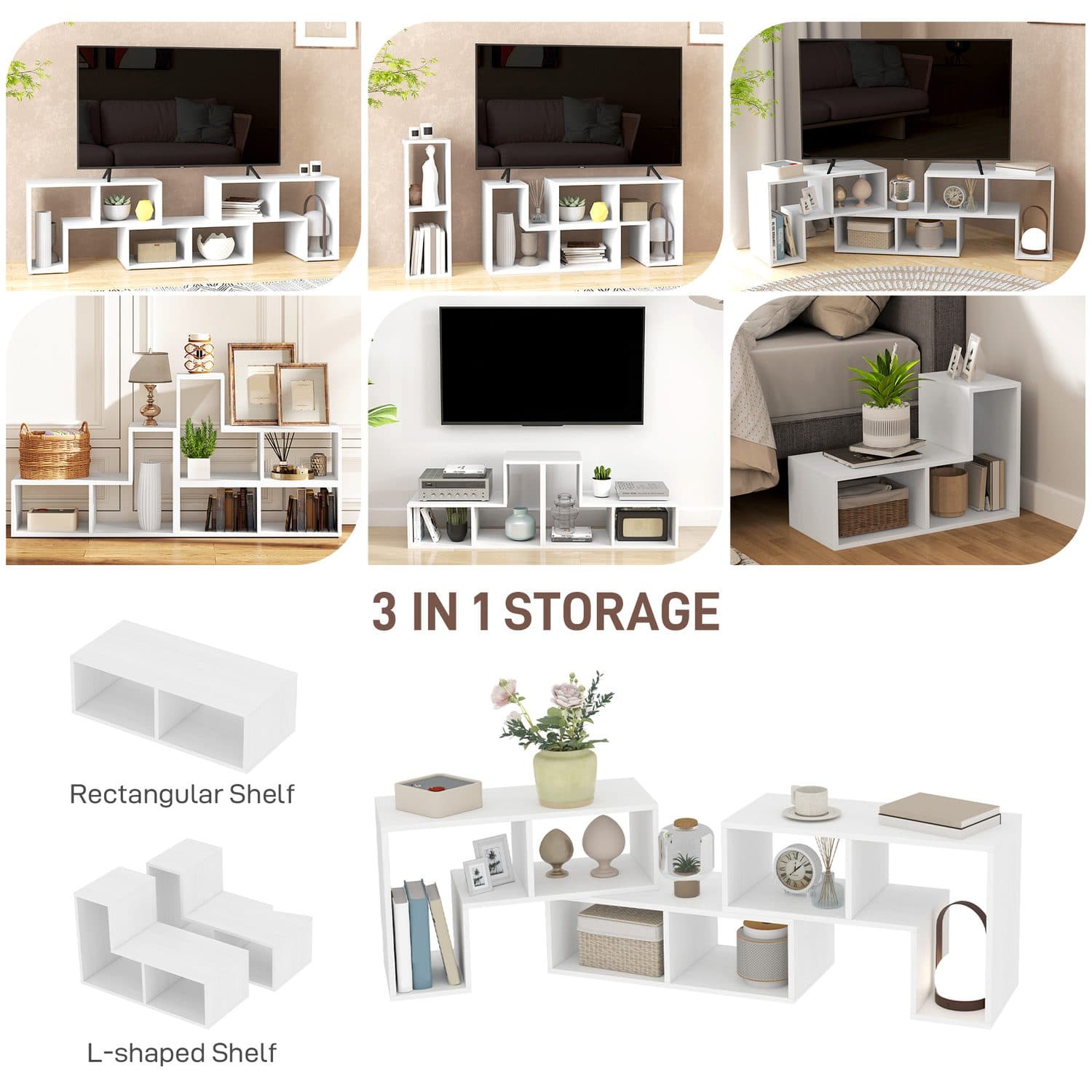 White Modular TV Stand — Three Configurable Blocks - image 3