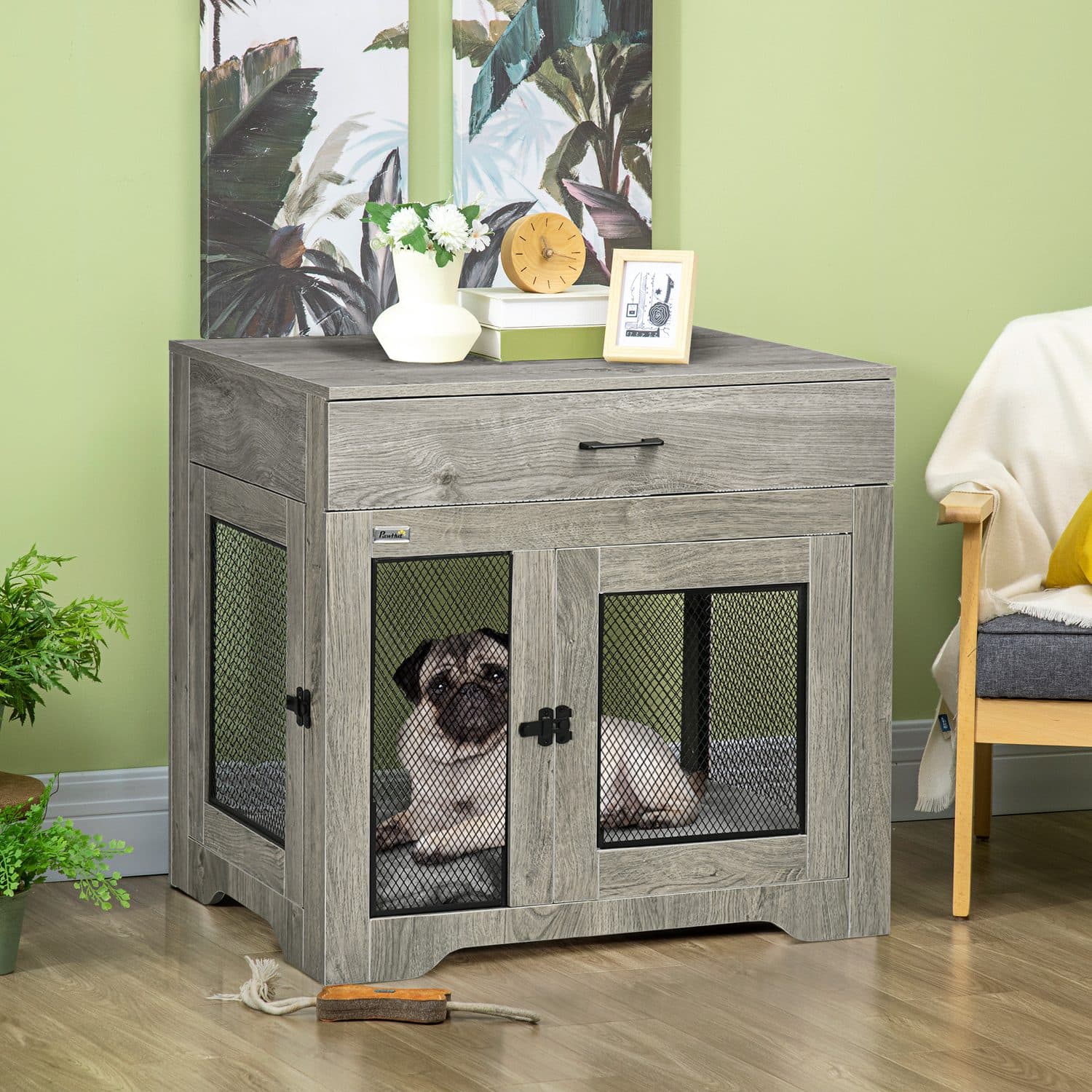 PawHut Dog Cage End Table with Cushion and Storage Drawer - image 5