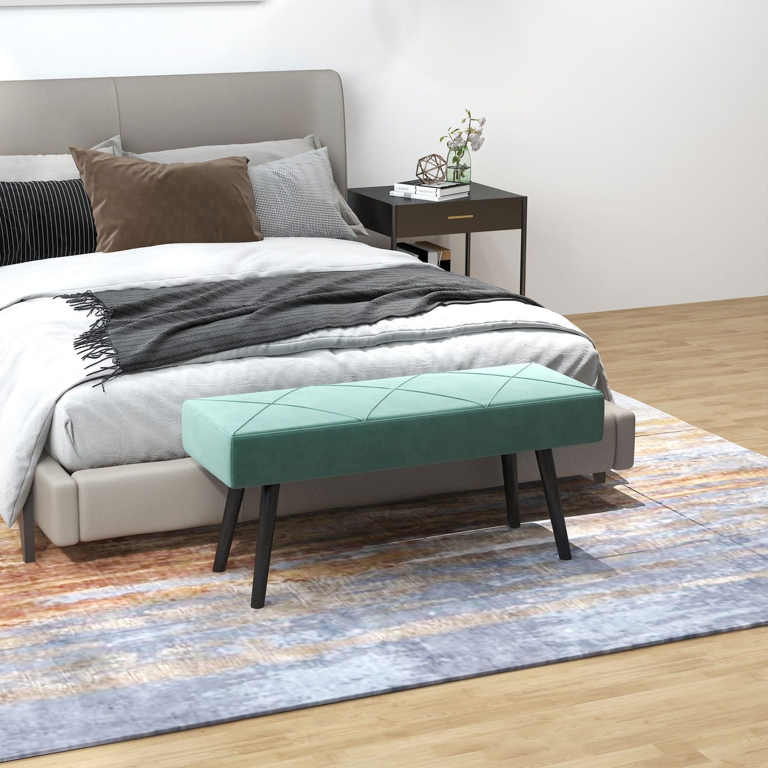 Luxe Green Velvet End of Bed Bench with Steel Legs - image 3