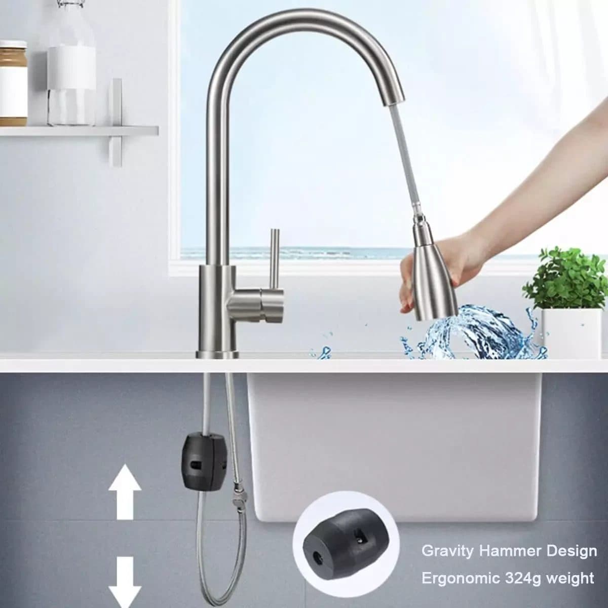 Modern Pull Out Kitchen Tap with 360 Degree Spout - image 8