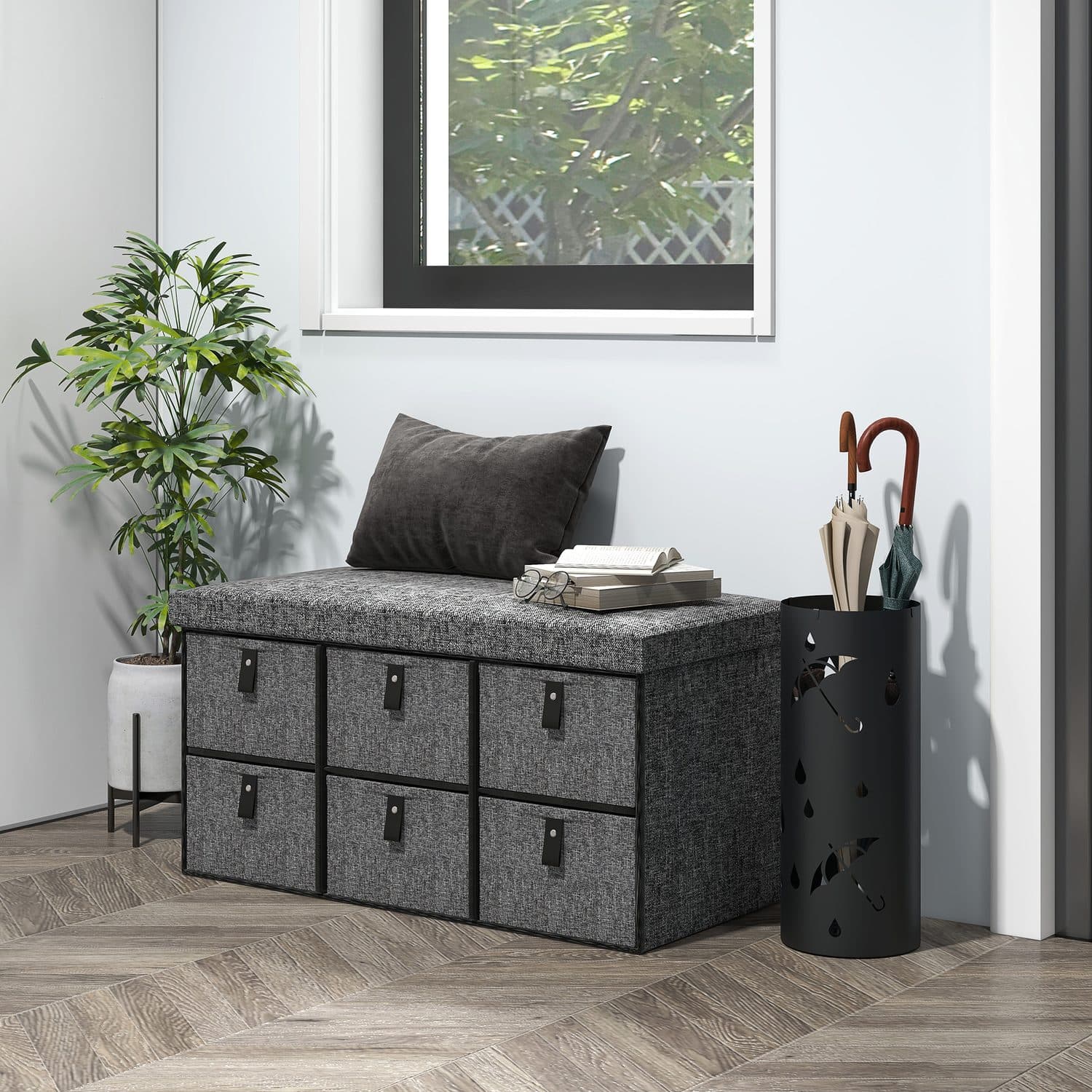 Dark Grey Shoe Storage Bench with Six Drawers - image 4