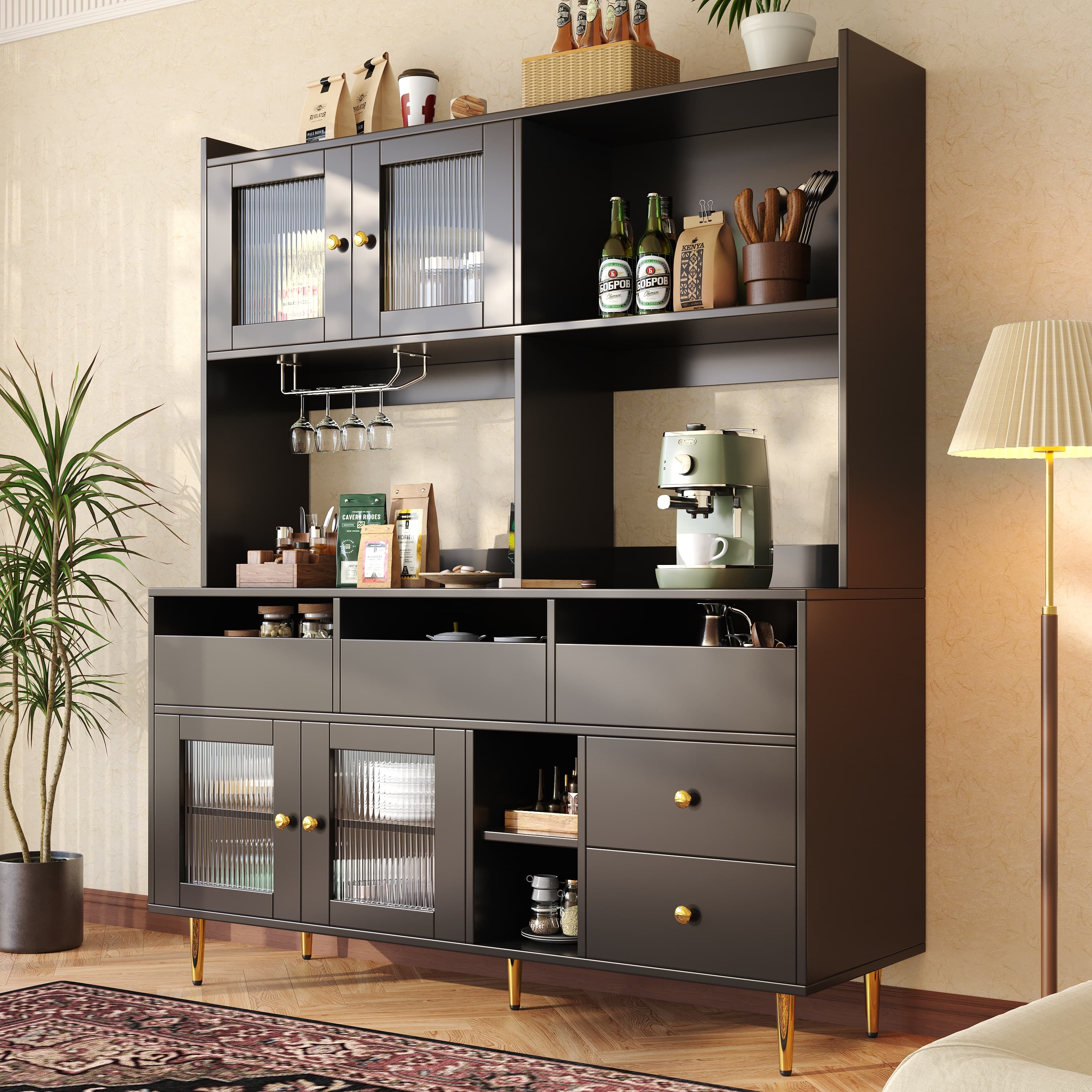 Contemporary Black and Gold Highboard Cabinet - image 1
