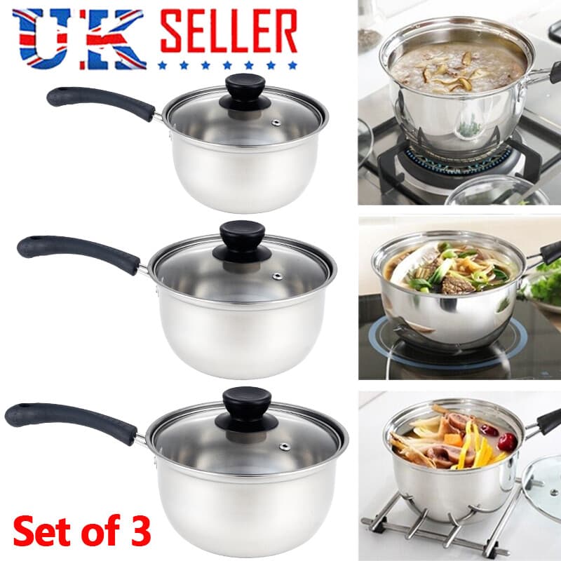 Three Stainless Steel Saucepans with Glass Lids for Every Hob - Stainless steel