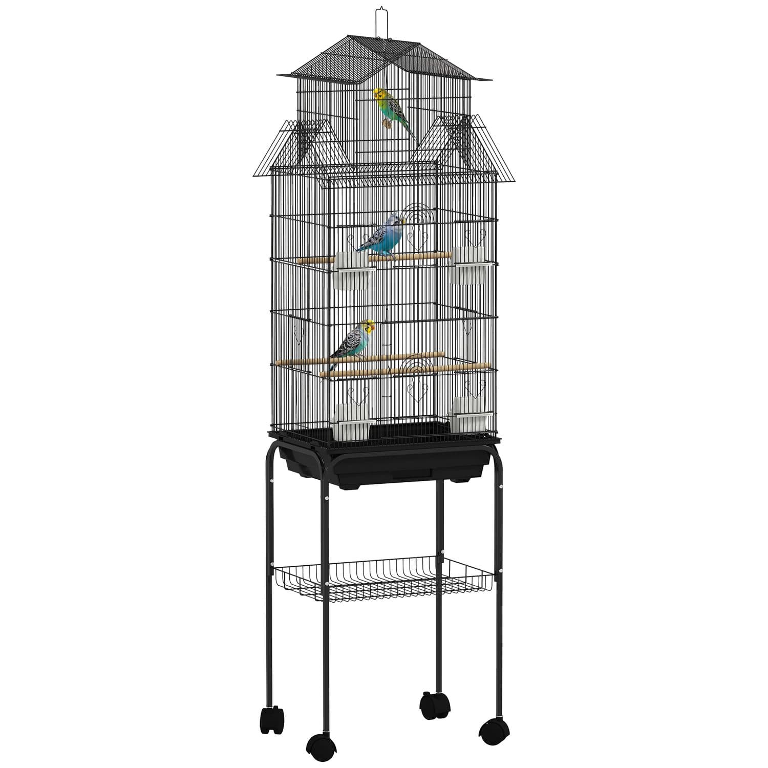 PawHut Metal Bird Cage with Swing and Rolling Stand