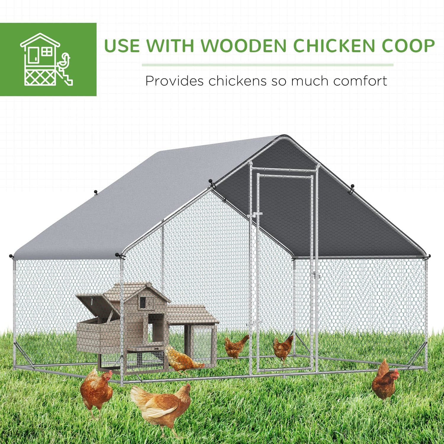 PawHut Galvanised Chicken Run for Chickens, Rabbits & Ducks - image 1