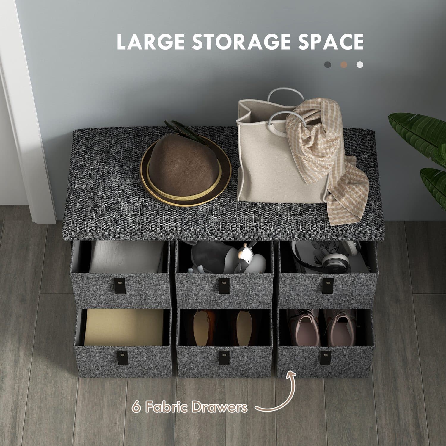 Dark Grey Shoe Storage Bench with Six Drawers - image 3