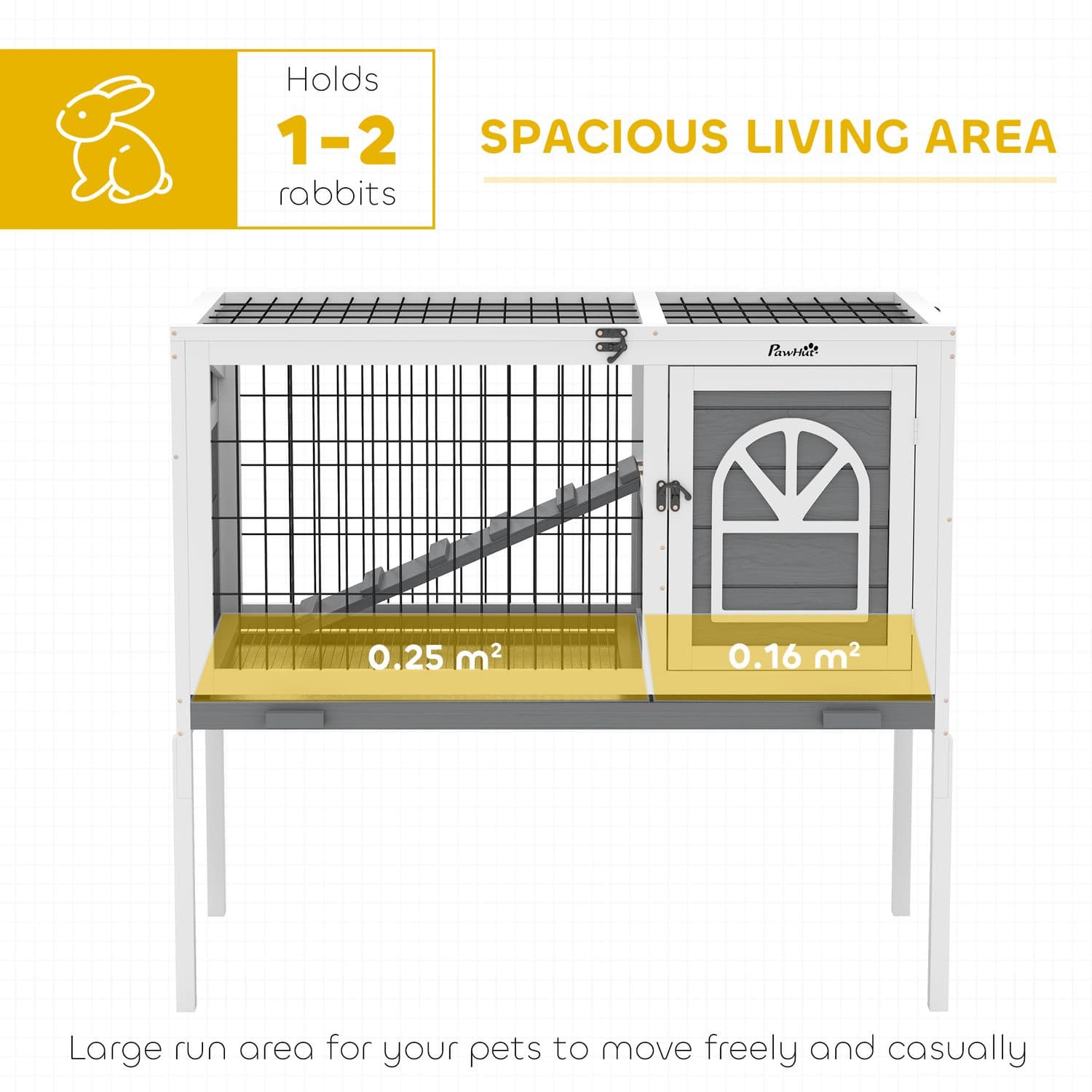 PawHut Wooden Rabbit Hutch with Run and Openable Roof - image 2