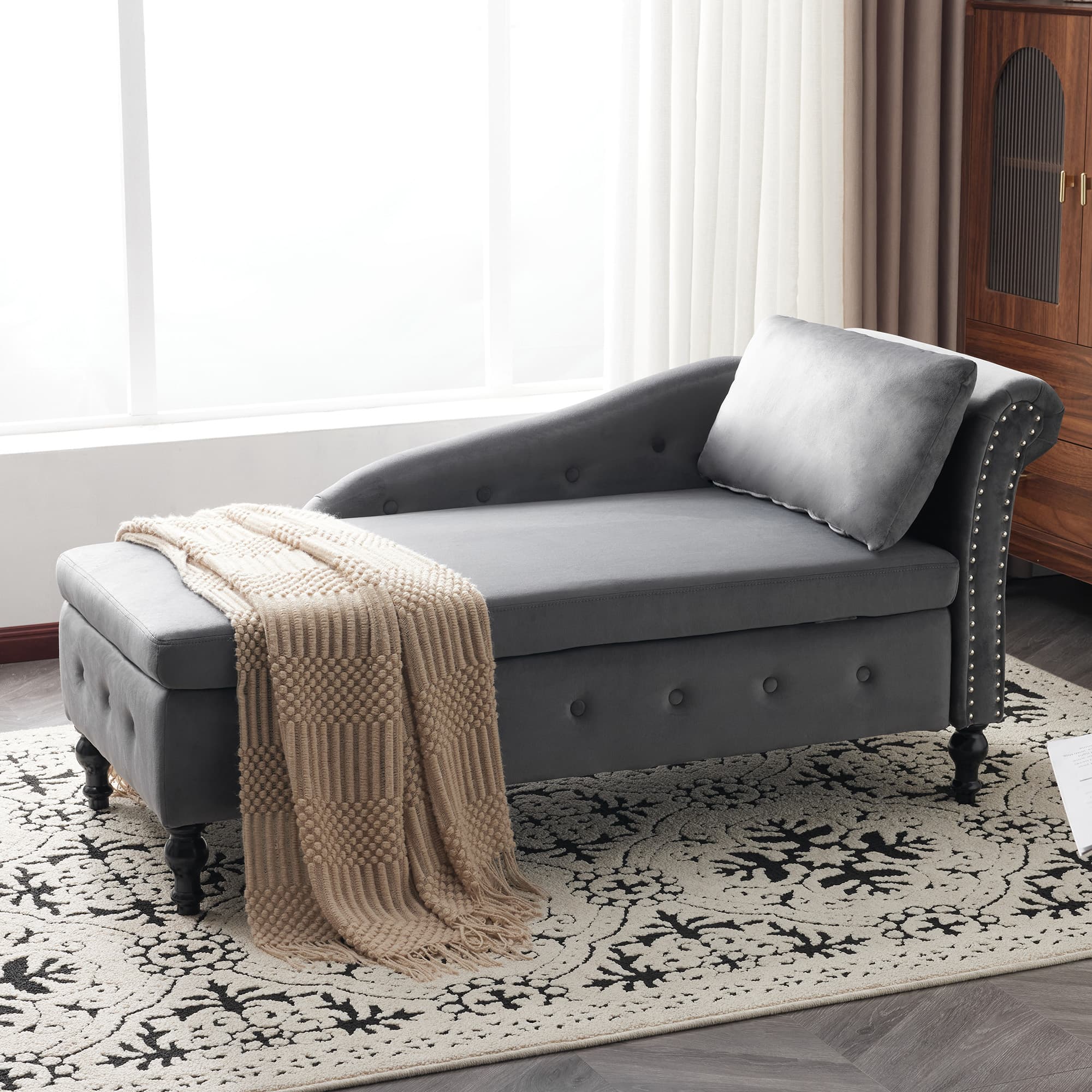 Velvet Chaise Lounge with Hidden Storage