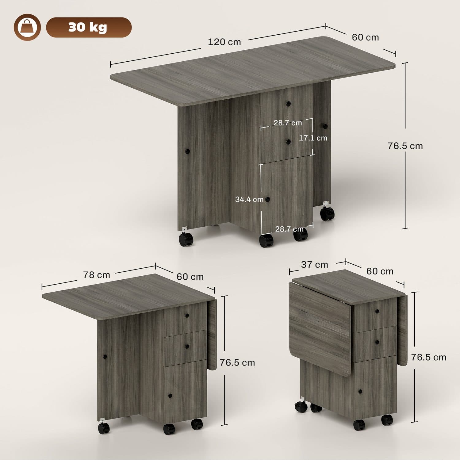 Grey Drop Leaf Dining Table - image 4
