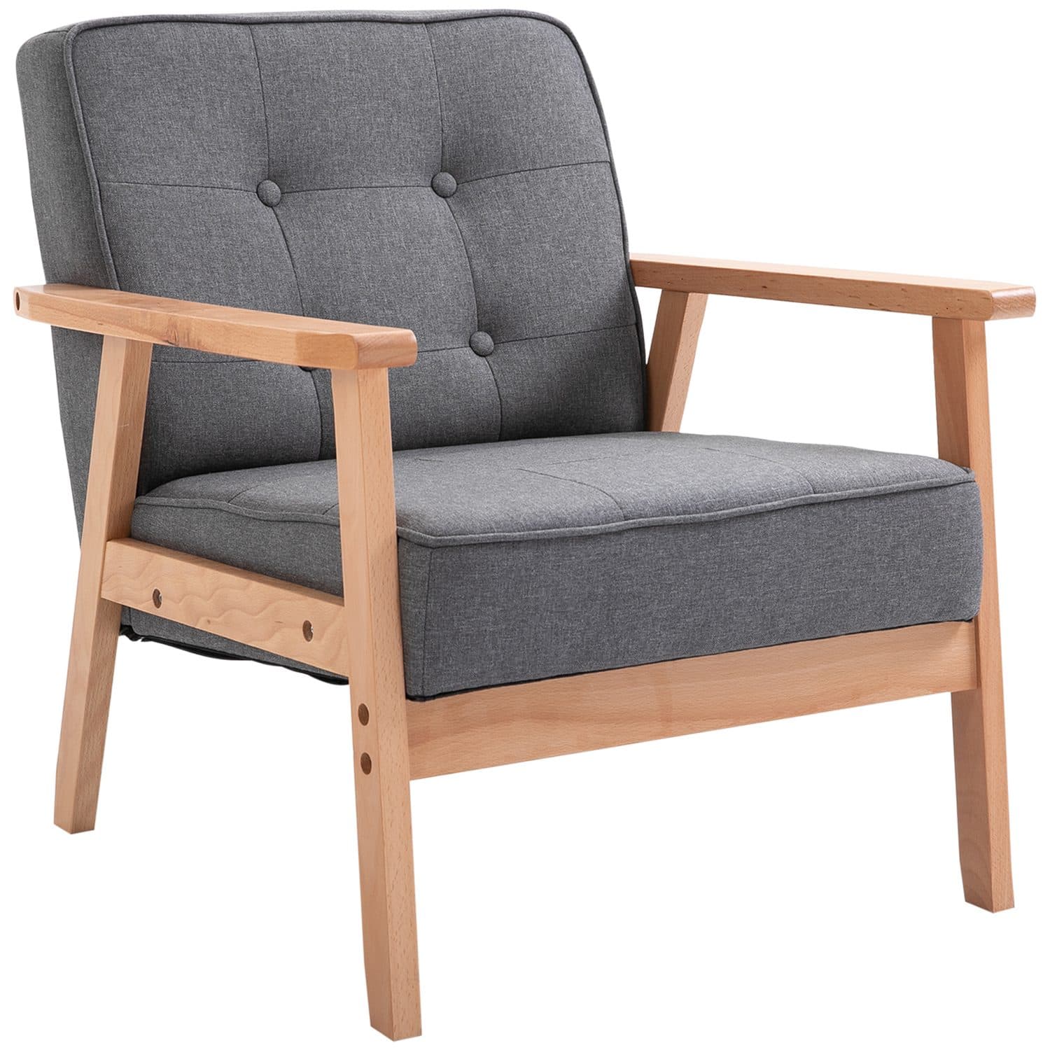 Mid-Century Accent Chair with Solid Wood Frame, Dark Grey