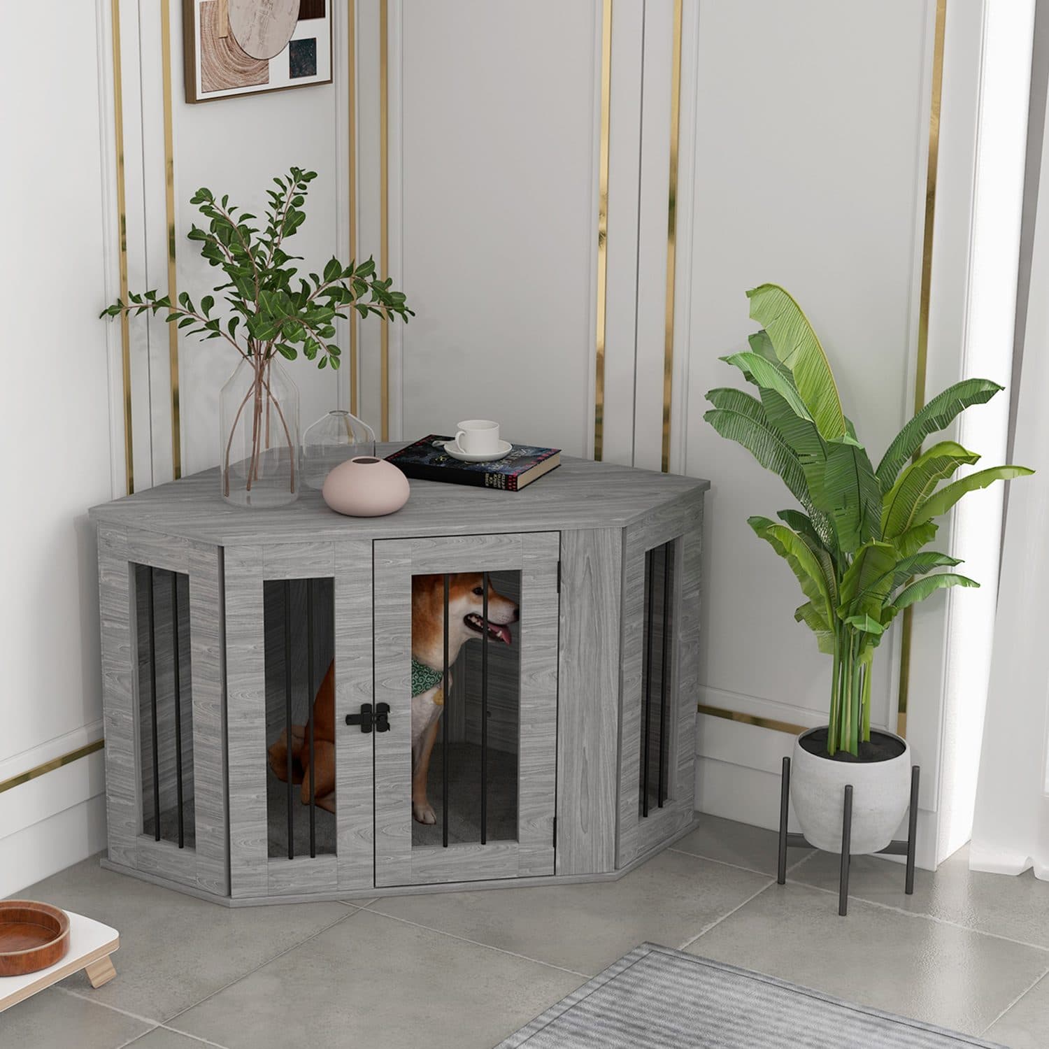 PawHut 2-in-1 Grey Dog Crate Side Table - image 3