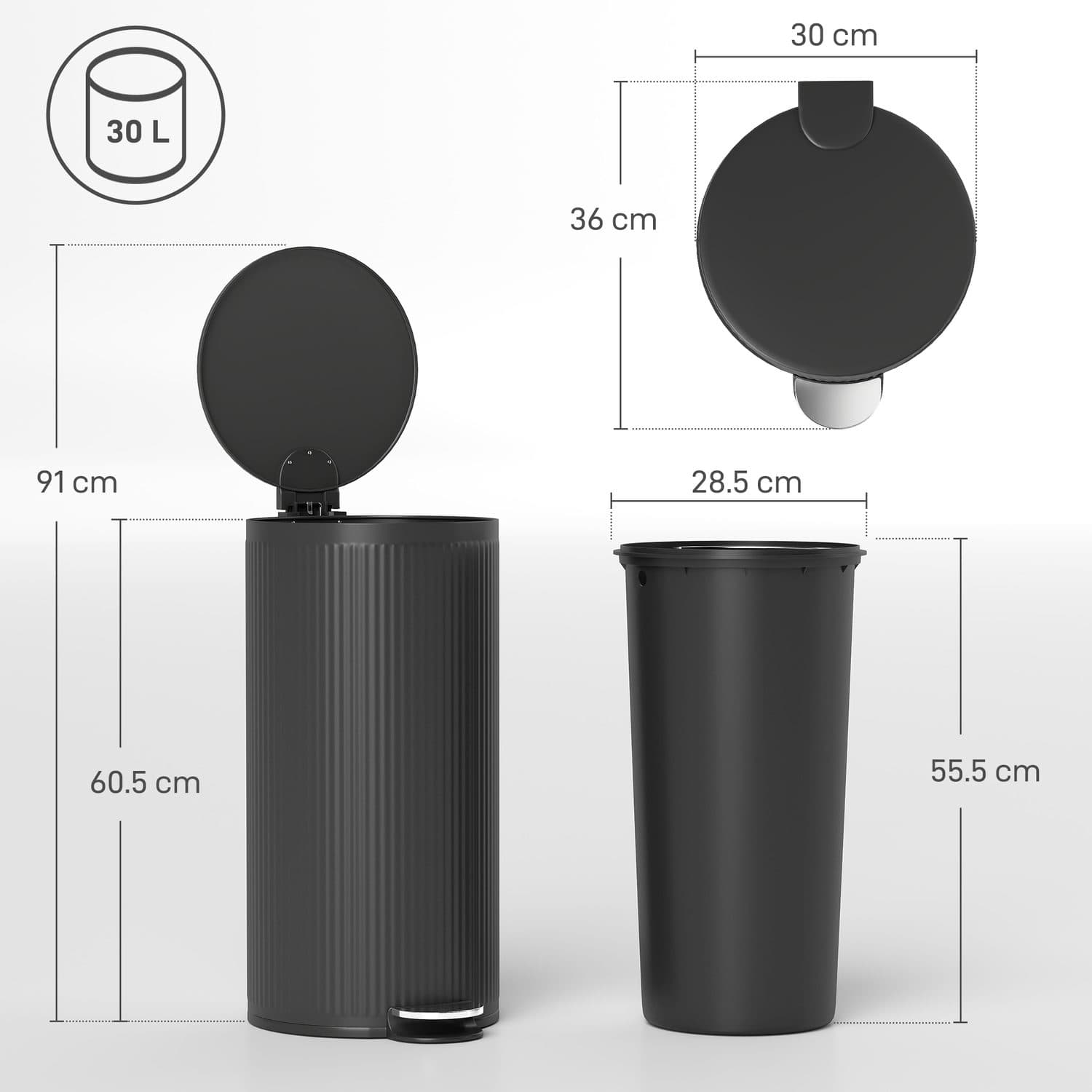 30L Black Pedal Bin with Soft-Close Lid - image 2