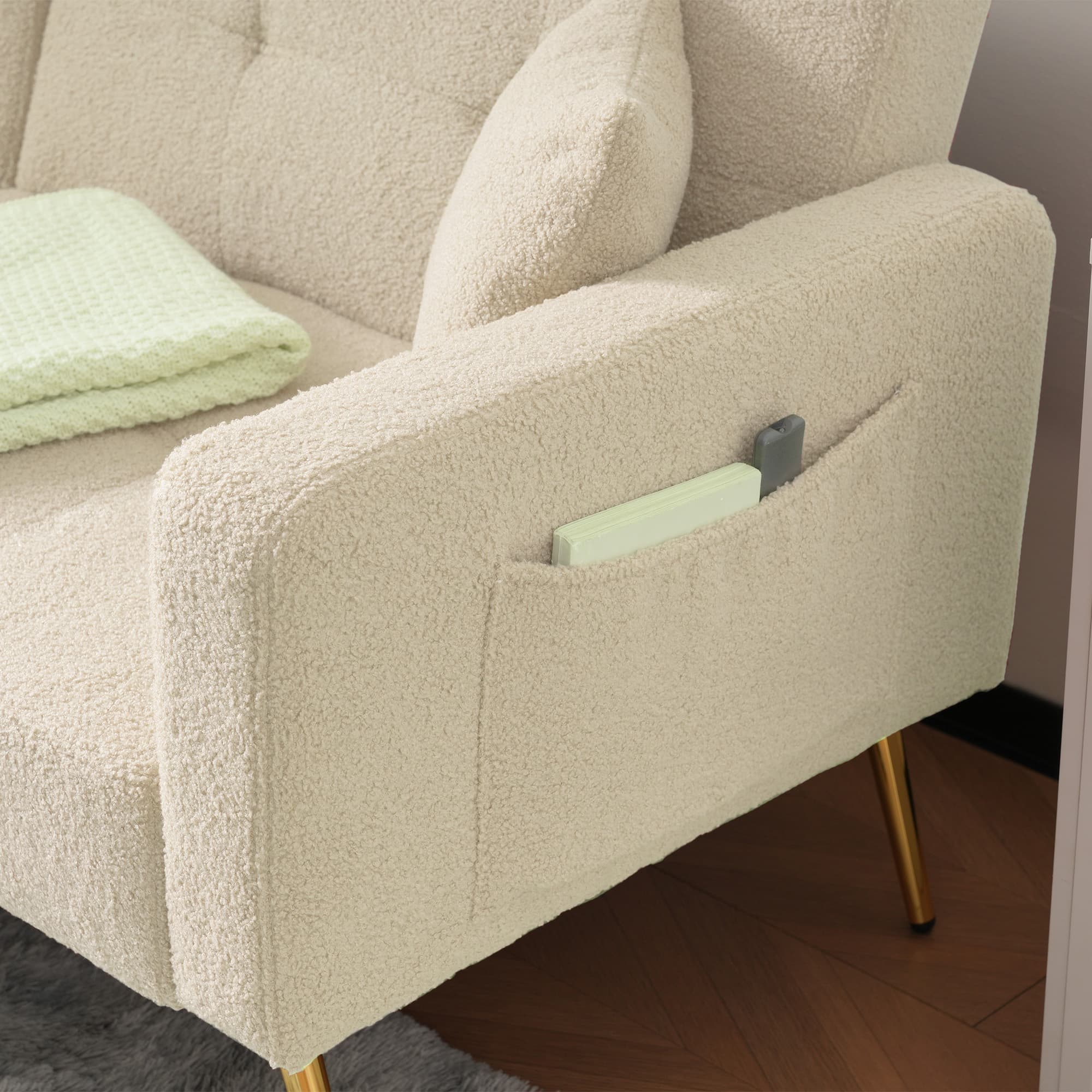 Stylish Sherpa Sofa Bed with Adjustable Back & Gold Legs - image 3