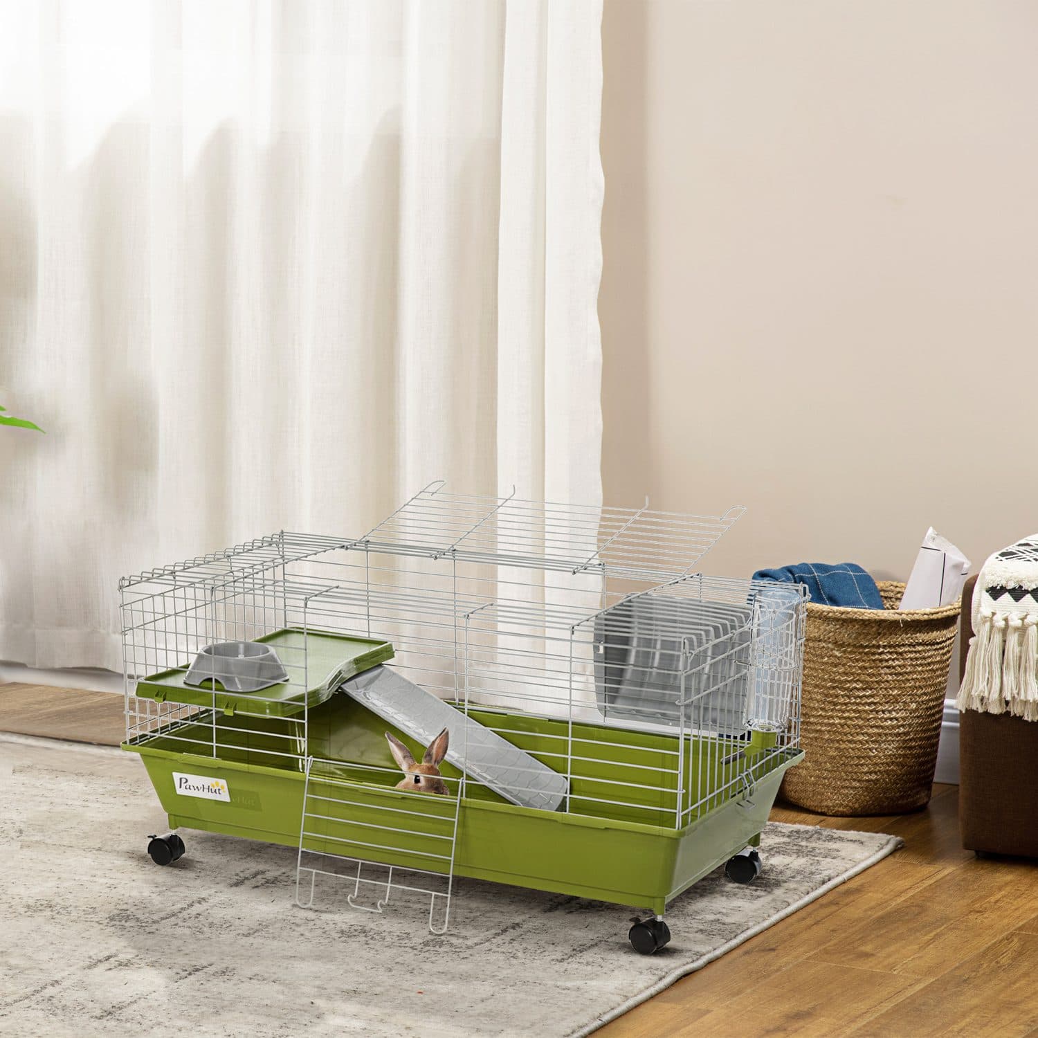 PawHut Small Animal Cage with Wheels, 89 x 44 x 43cm - image 3