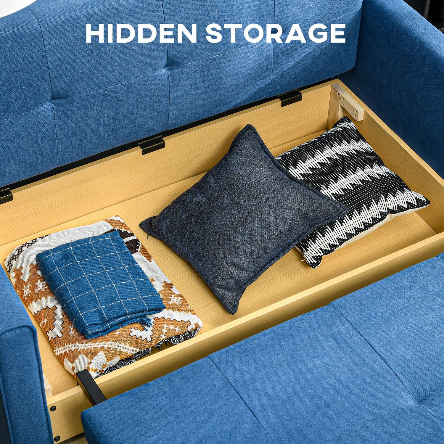 Deep Blue 2 Seater Sofa Bed - image 5