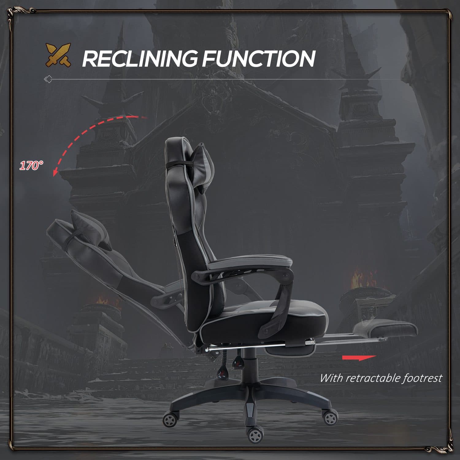 Engineered for Comfort: Grey Reclining Gaming Chair - image 1