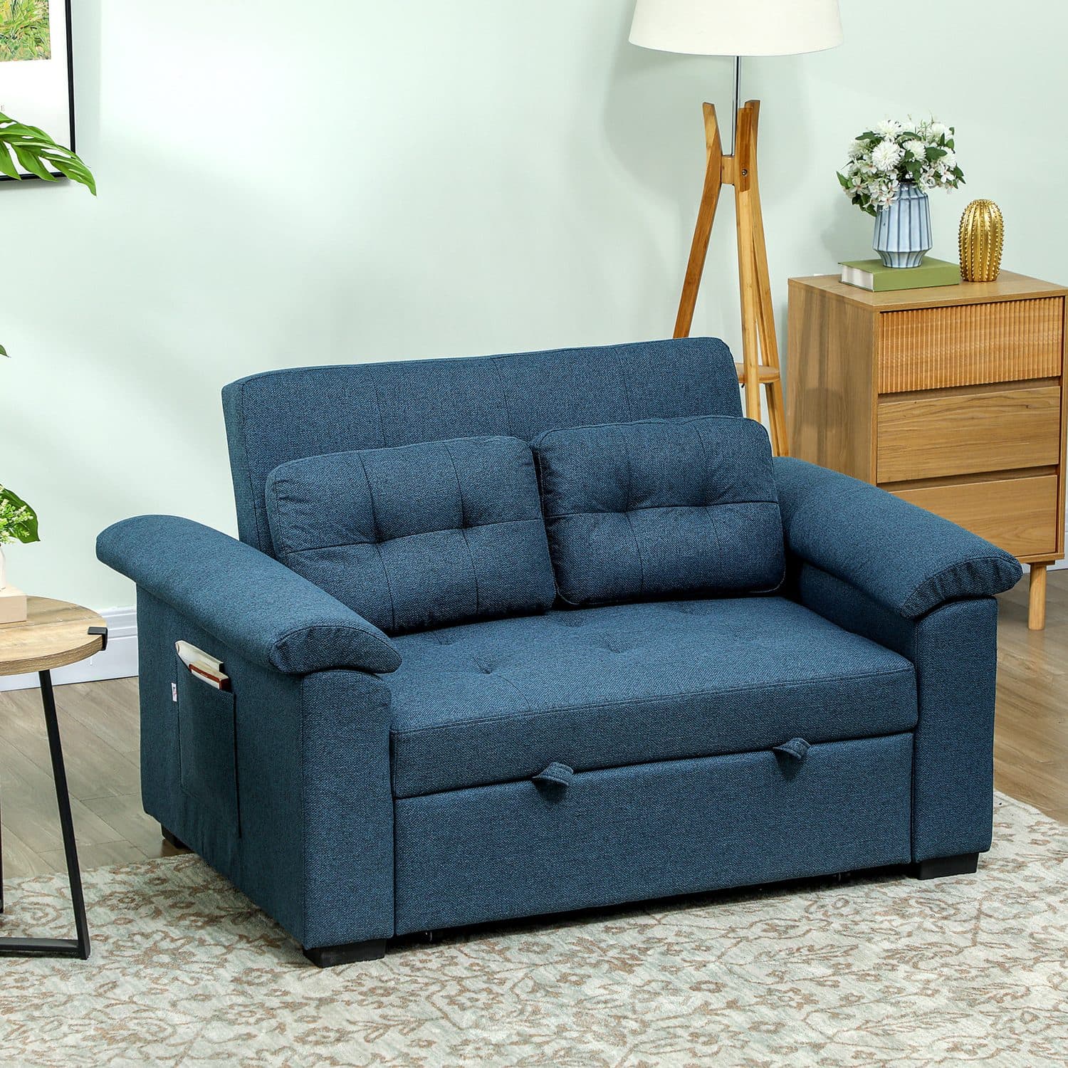 Blue 2-Seater Pull-Out Sofa Bed for Effortless Hosting - image 5