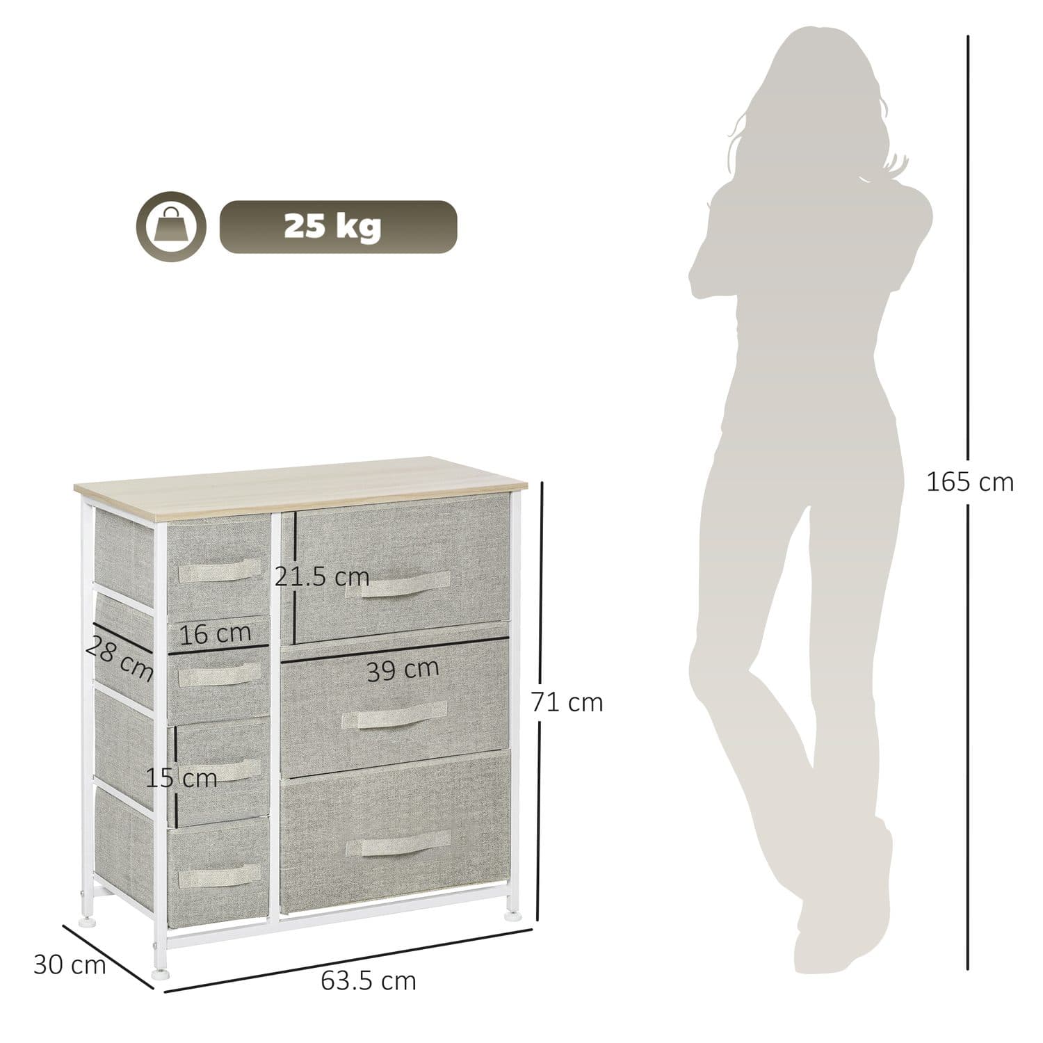 Light Grey Fabric Chest of Drawers with 7 Drawers - image 4