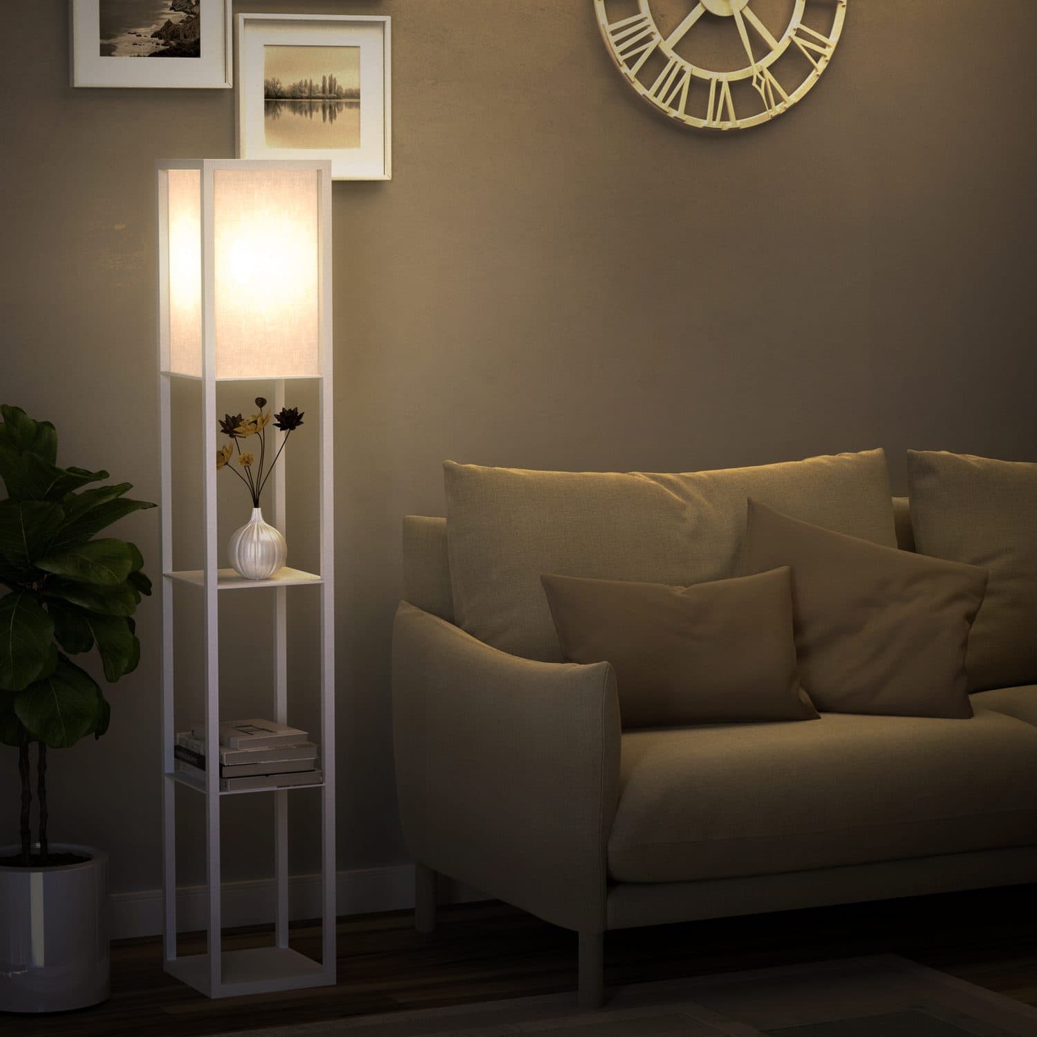 White Floor Lamp with Two Storage Shelves - image 3
