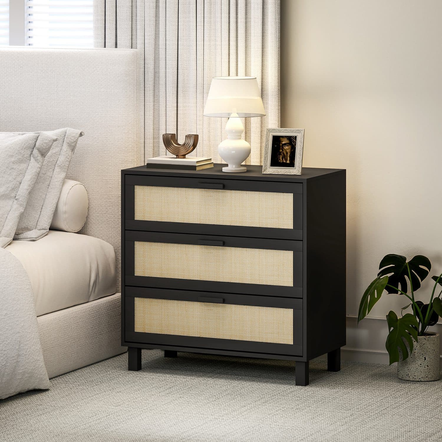 Black Boho Rattan Chest of Drawers - image 2
