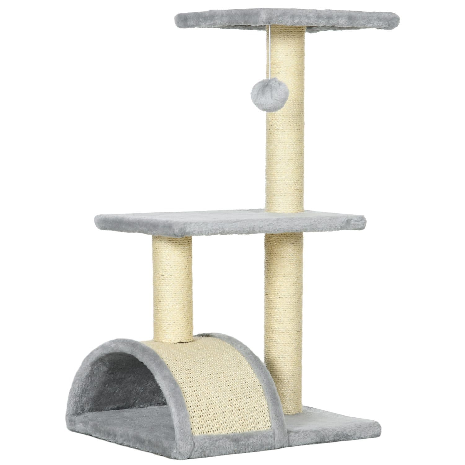 A Three-Level Cat Tree with Tunnel, Perches, and Sisal Post