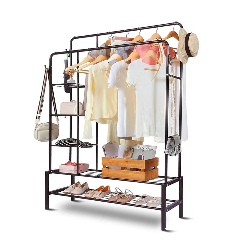 Free-Standing Clothes Rail with Storage Shelves and Shoe Rack - image 7