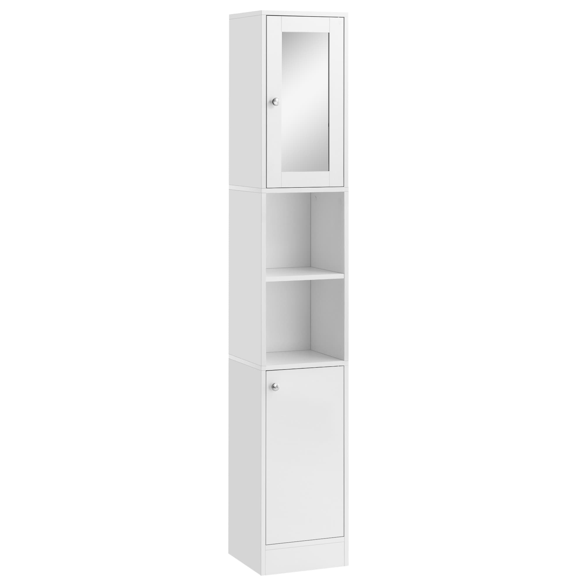 White Tall Bathroom Cabinet with Mirror Door
