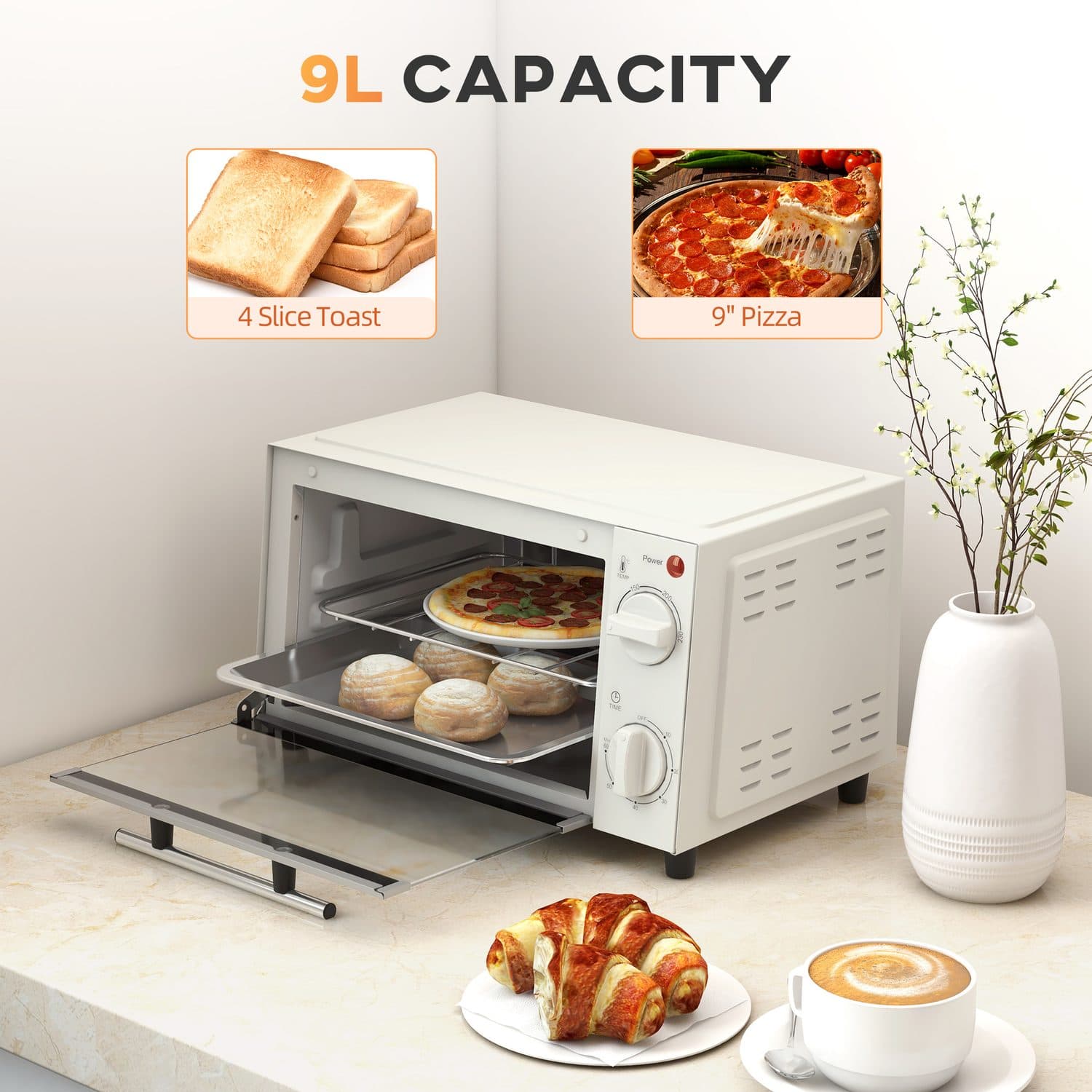 9-Litre Countertop Mini Oven with Temperature and Timer Controls - image 5