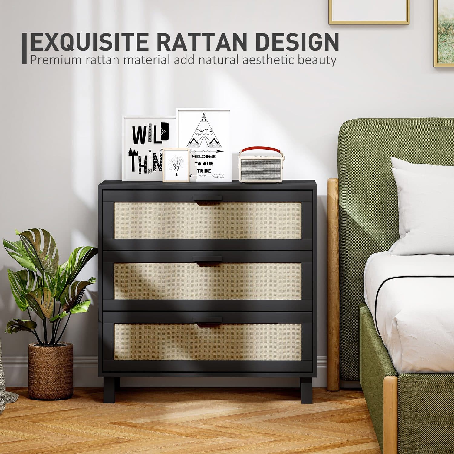 Black Boho Rattan Chest of Drawers - image 5