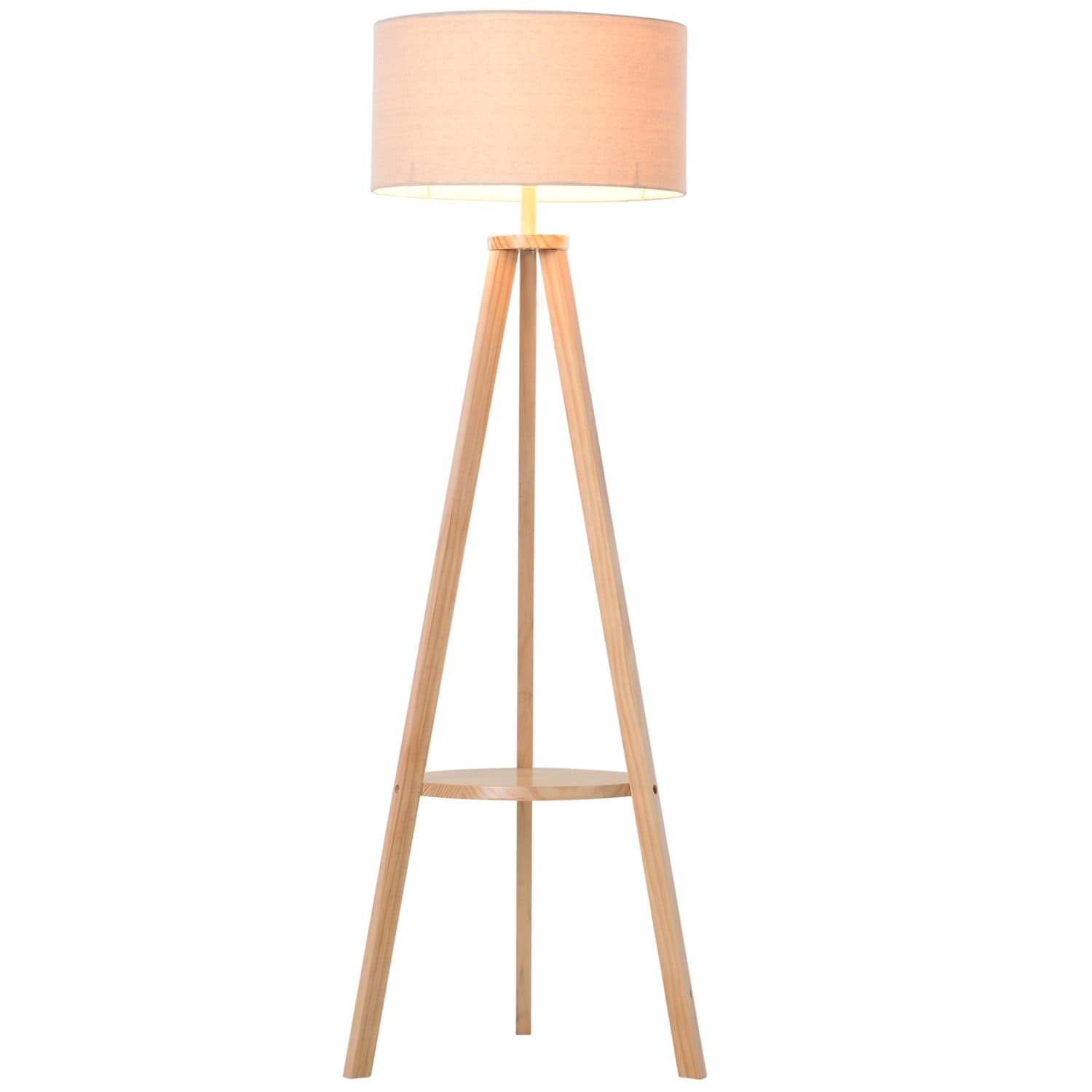 Cream Tripod Floor Lamp - Natural wood finish