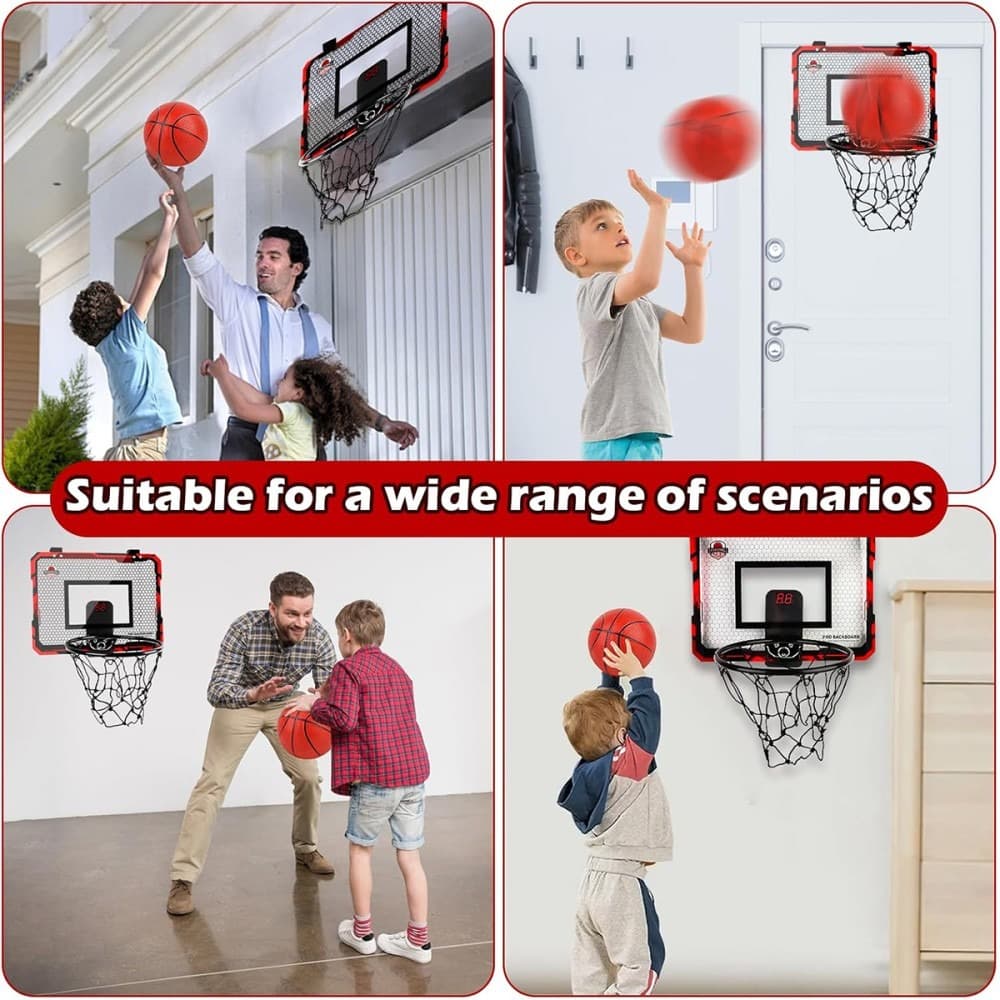 Kids’ Over-Door Basketball Hoop with Electronic LED Scoreboard - image 1