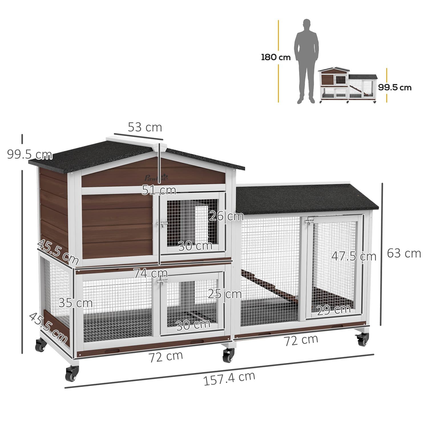 Spacious Two-Tier Pet Hutch With Attached Run and Castors - image 3