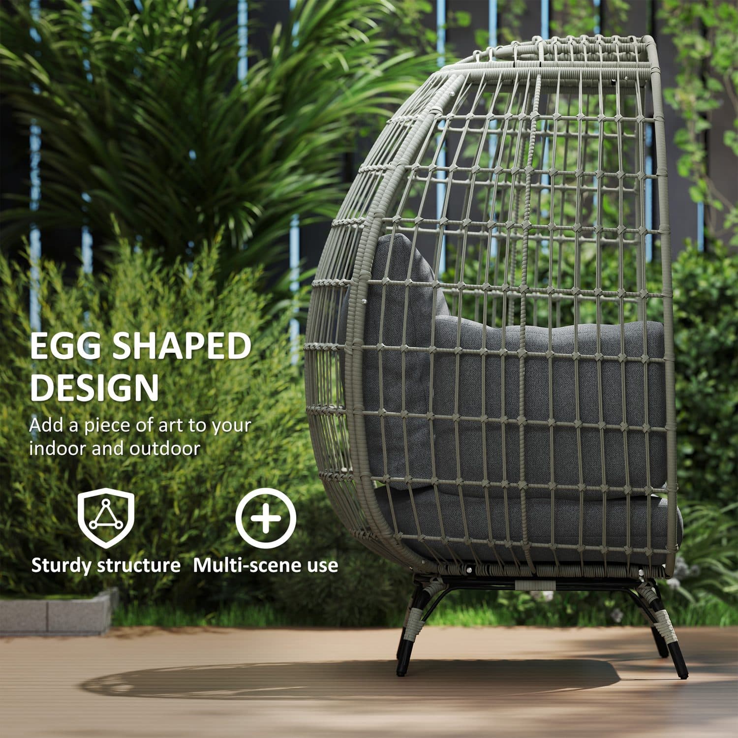 Relax in Style: Charcoal Grey Rattan Standing Egg Chair - image 2