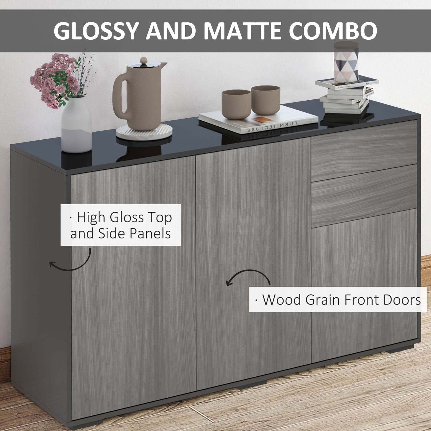 High Gloss Push-Open Sideboard - image 1