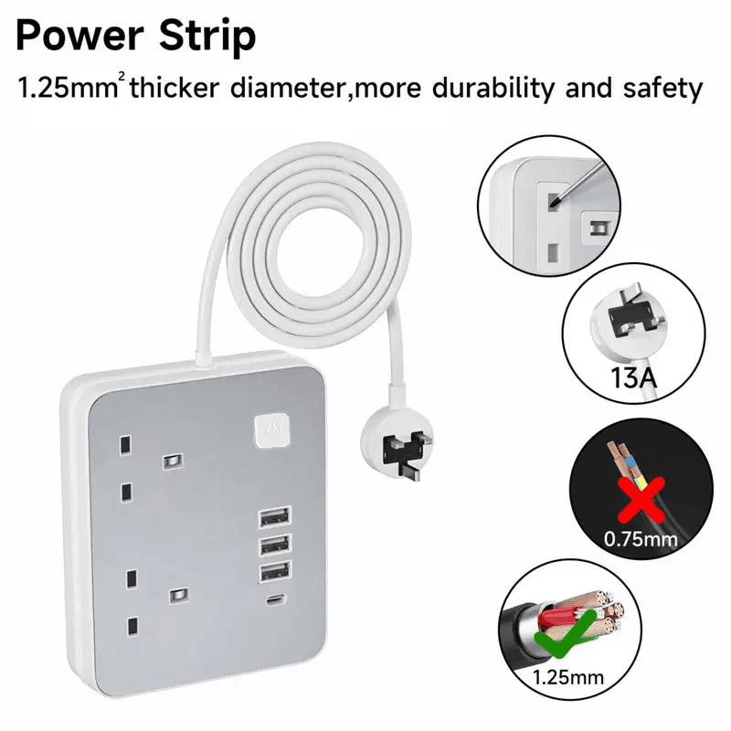 Two-Socket Extension Lead with USB Charging