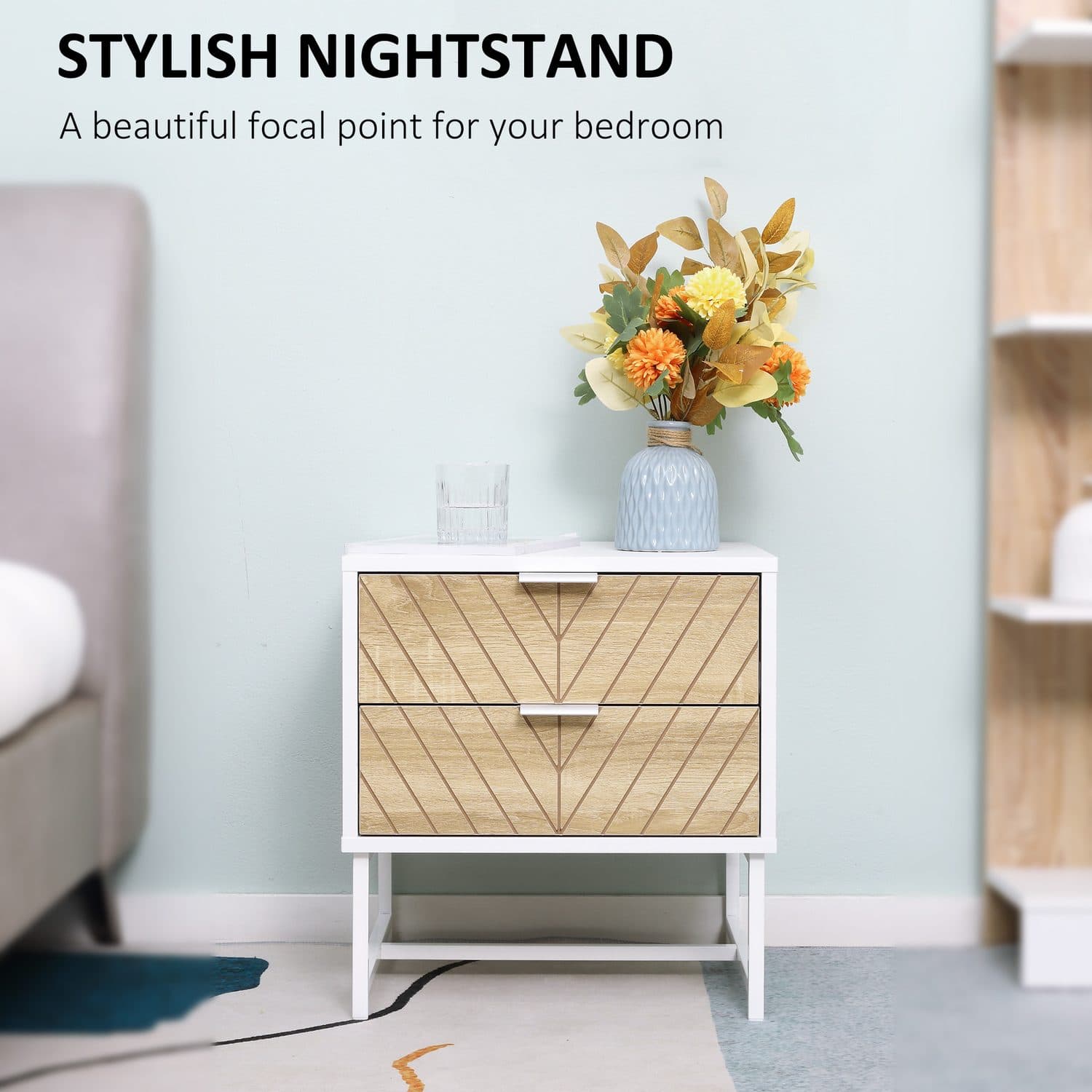Modern White & Oak Bedside Tables - image 3