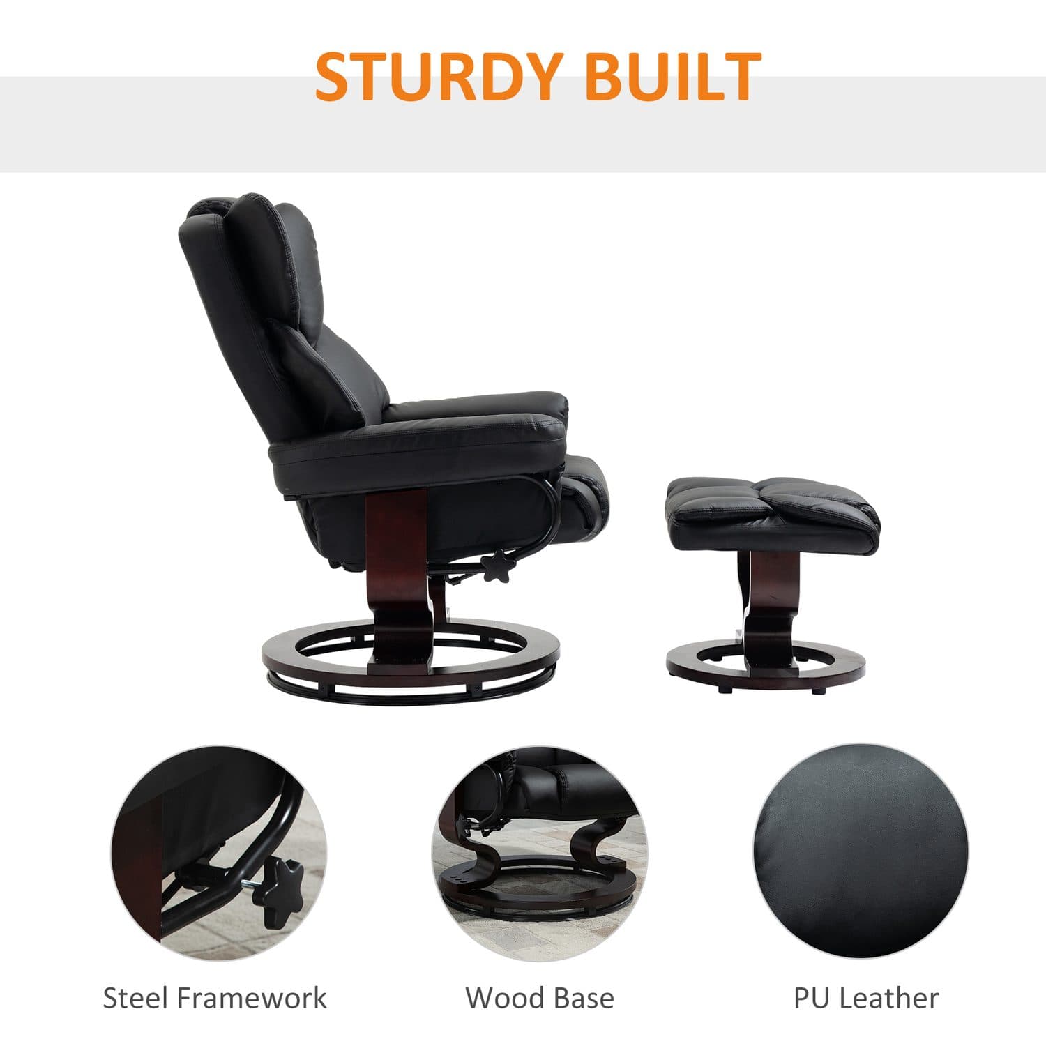 Relax Effortlessly: Black Swivel Recliner & Footstool Set - image 1
